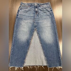 American Eagle Outfitters Blue Frayed Hem Jean Skirt